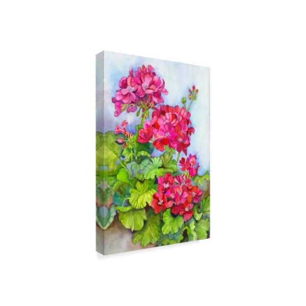 Joanne Porter 'Bold Blue Sky Bright Geraniums' Canvas Art,30x47